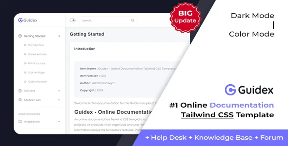 Guidex - Online Documentation Tailwind CSS Template + Help Desk + Knowledge Base + Forum
