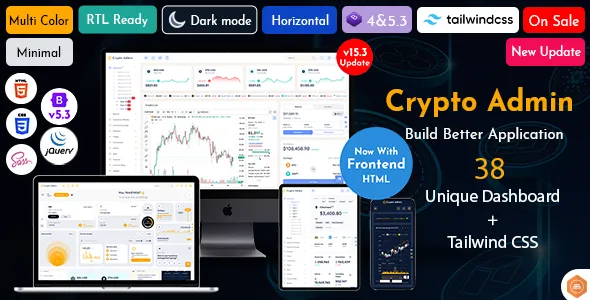 Crypto Admin - Cryptocurrency Ethereum + Bitcoin Dashboards + ICO Wallet Trading Dashboard Template