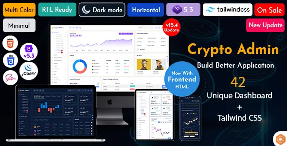 Crypto Admin - Cryptocurrency Ethereum + Bitcoin Dashboards + ICO Wallet Trading Dashboard Template