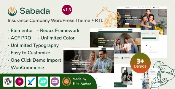 Sabada - Multipurpose Insurance Services Elementor WordPress Theme