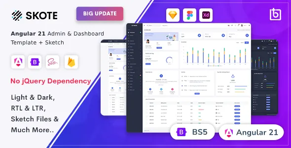 Skote - Angular 21 Admin & Dashboard Template + Sketch