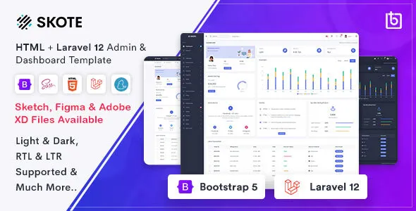 Skote - HTML & Laravel 12 Admin Dashboard Template + Sketch