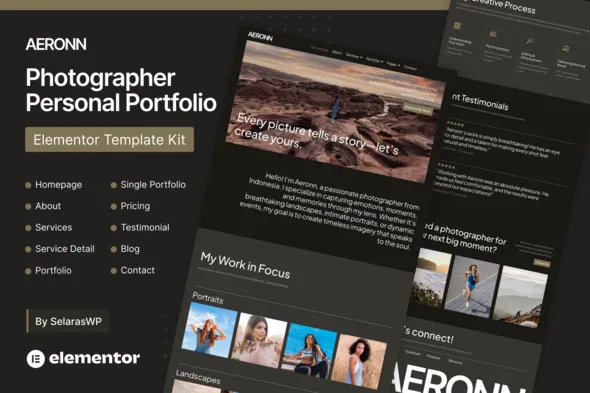 Aeronn - Personal CV Photographer Elementor Pro Template Kit