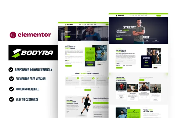Bodyra – Personal Trainer & Fitness Elementor Template Kit