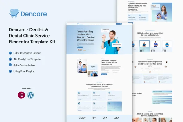 Dencare - Dentist & Dental Clinic Service Elementor Template Kit