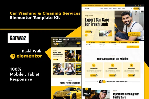 Carwaz - Car Washing & Cleaning Services Elementor Template Kit
