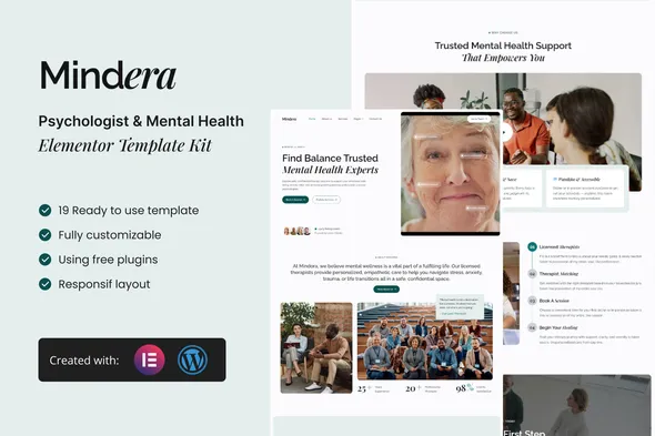 Mindera - Psychologist & Mental Health Elementor Template Kit