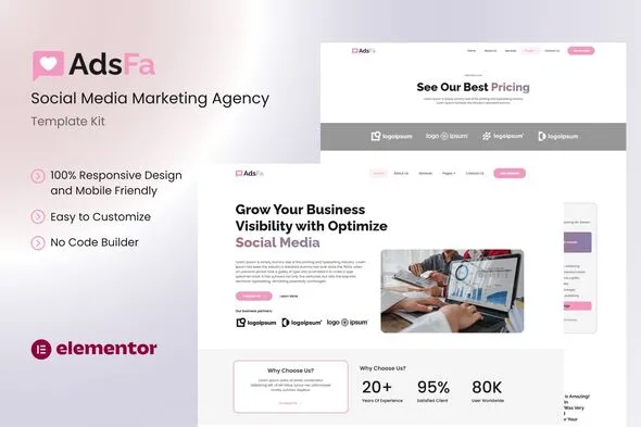 AdsFa - Social Media Marketing Agency Elementor Template Kit