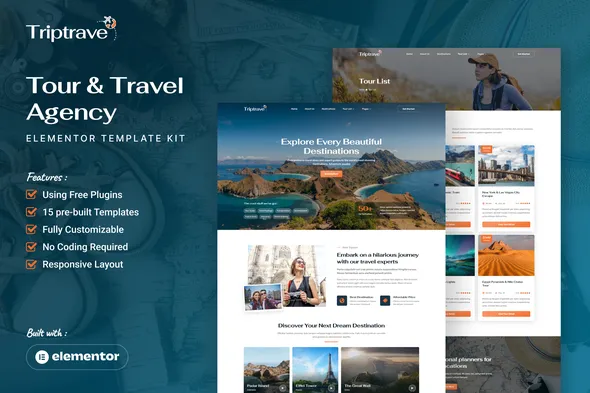Triptrave - Tour & Travel Agency Elementor Template Kit