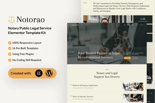 Notorao - Notary Public Legal Service Elementor Template Kit