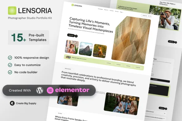 Lensoria - Photographer Studio Portfolio Elementor Template Kit