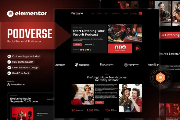 Podverse - Radio Station & Podcaster Elementor Template Kit