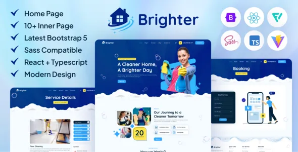 Brighter | Cleaning Service React Template + TypeScript