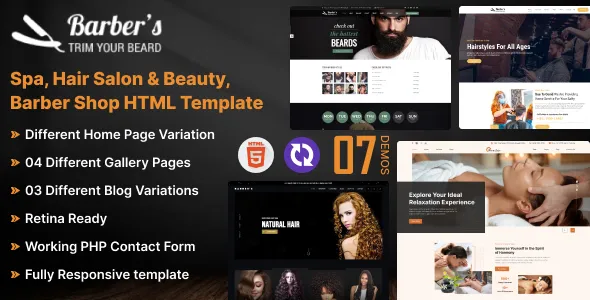 Spa, Hair Salon & Beauty, Barber Shop Html Template