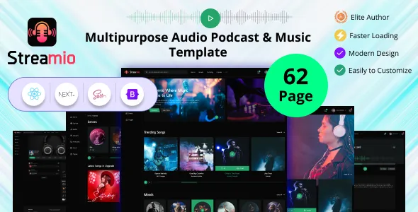 Streamio - Multipurpose Audio Podcast & Music React Next JS Template