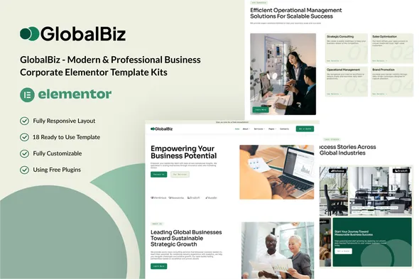 GlobalBiz - Modern & Professional Business Corporate Elementor Template Kits