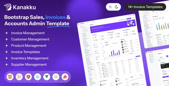 Kanakku - Finance & Accounting Admin Dashboard (HTML, React, Vue, Angular, Laravel)