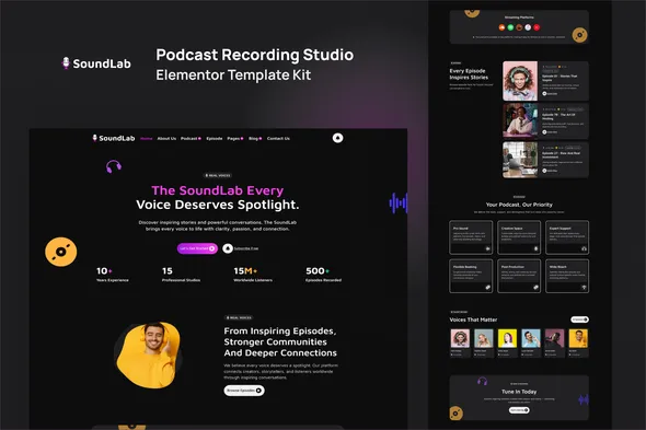 SoundLab - Podcast Recording Studio Elementor Template Kit